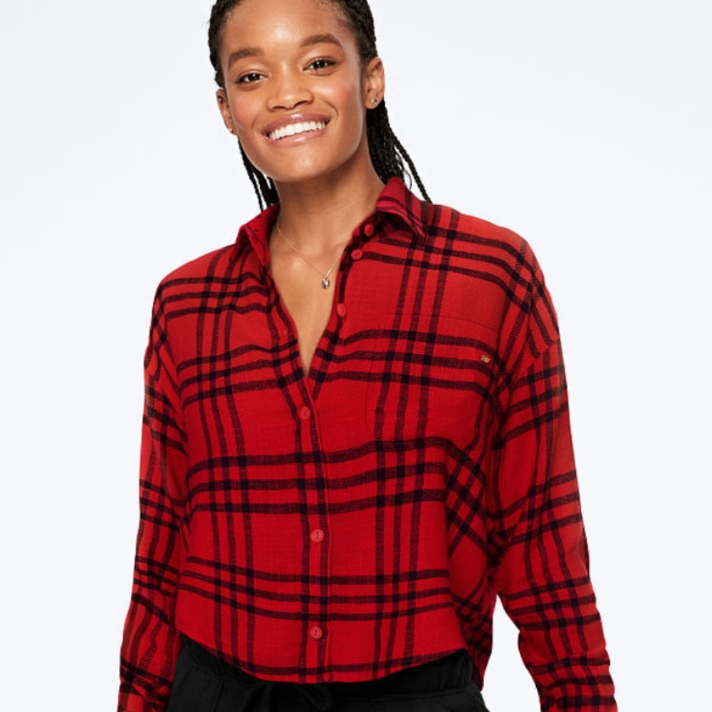 VS PINK Long Sleeve Flannel Tee